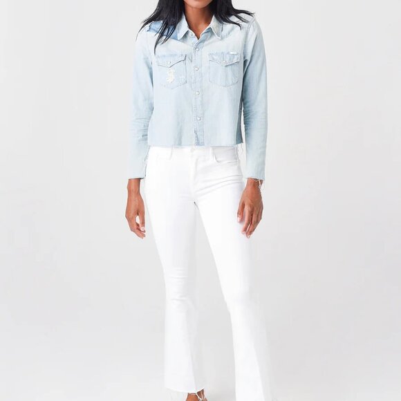 MOTHER Women's The Super Ex's Crop Fray Button-Up Shirt Jacket - Picture 2 of 5